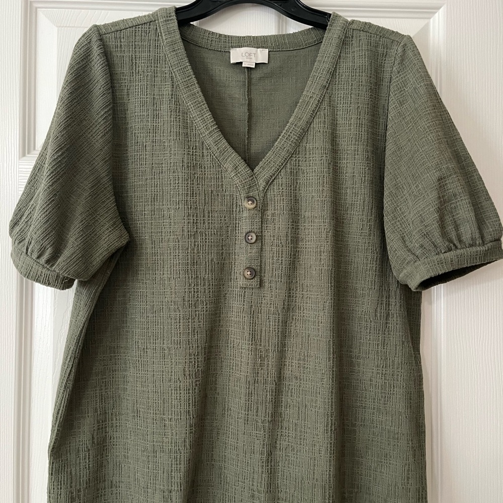 Olive Green V-Neck Blouse